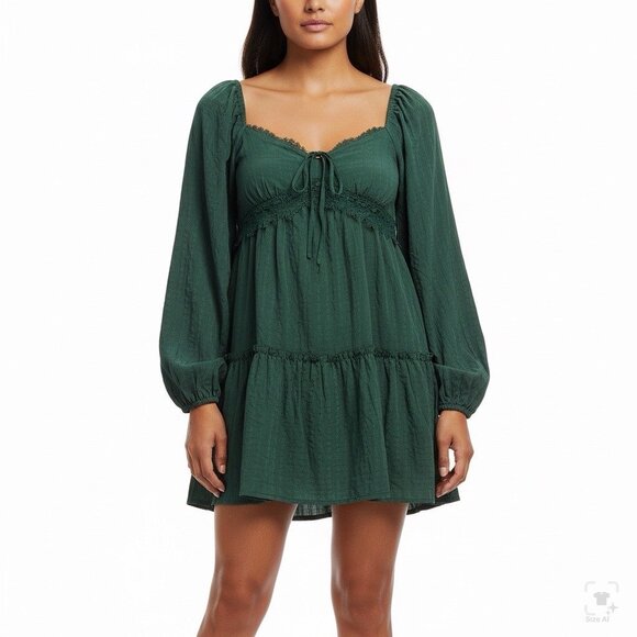 Altard State Womens Hunter Green Blend Mini Dress Lace Detail Long Sleeve Sz M - Picture 15 of 15